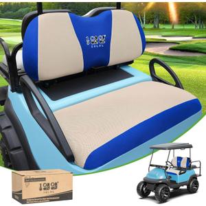 10L0L Elastic Golf Cart Seat Covers for Yamaha Club Car Precedent and Most Original Front Seat, Sandwich Material, A Perfect Balance of Warmth in Winter and Cooling in Summer (Beige and Blue)