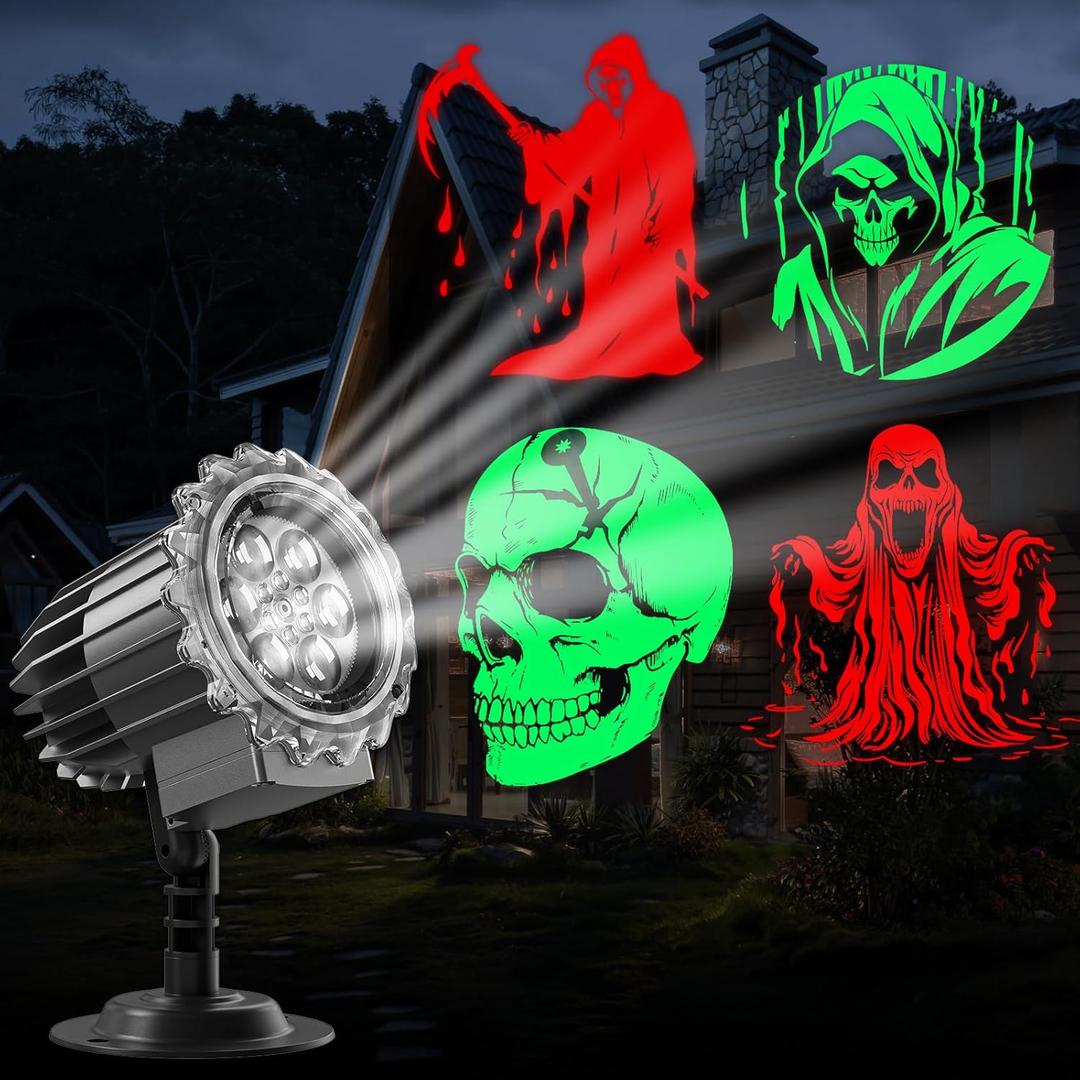 Halloween Projector Lights Outdoor, 3D Skull Ghost Halloween Decorations Outdoor Projector Lights for Indoor Window Wall Halloweens Decor