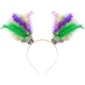 Mardi Gras Headband Glitter Mask Fleur De Lis Feather Headbands for Women Carnival Hairband Holiday Hair Accessories