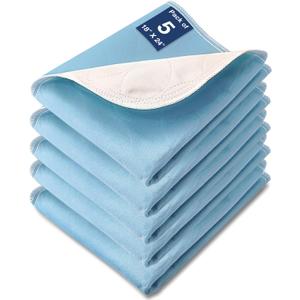 Washable Waterproof Underpads, 24" x 18" (5 Pack) Heavy Absorbency Reusable Incontinence Pads for Chair, Bassinet, Crib, Car Seat, Sofa, Wheelchair