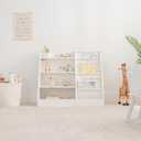 Comfy Cubs Kids Bookshelf 35.2 x 15.7 x 31.5 Inches - Sturdy MDF Montessori Book Shelf with Soft & Hard Shelves for Toys & Books - Child-Friendly, Easy Access Storage Organizer for Kids - White