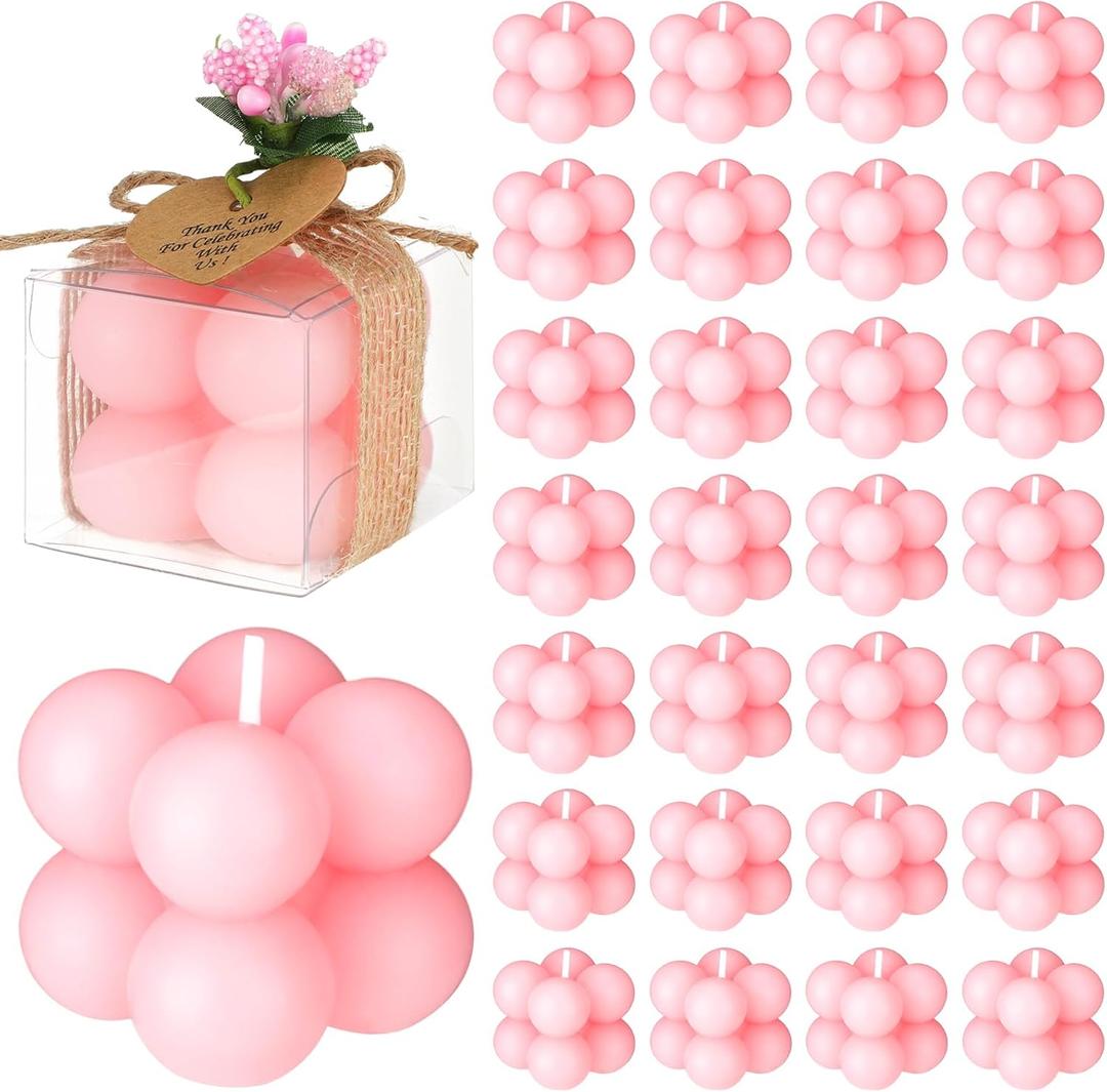 MTLEE 30 Sets Mini Bubble Candles Wedding Favors Gifts for Guests, 1.6" Bubble Candles with Cards Dried Flowers for Baptism Party Bridal Shower Thank You Gifts (Pink) (Pink)