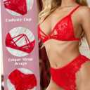 Dlsave Women Sexy Lace Lingerie Set Front Closure Eyelash Trim Bra and Panty Sets (Small)