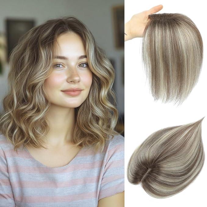 Hair Toppers for Women Real Human Hair Topper with No Bangs Glue-free and Shedding Free (Medium Brown with Ash Blond Highlights) Hair Toppers for Women Real Human Hair Topper with No Bangs Glue-free and Shedding Free (Medium Brown with Ash Blond Highlights)