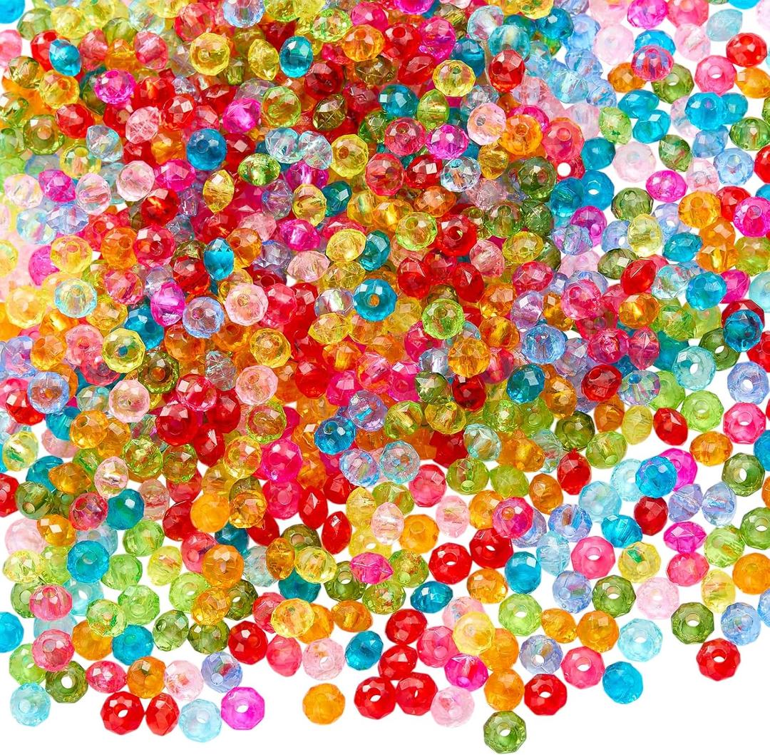 1000-1030Pcs Transparent Acrylic Crystal Beads for Jewelry Making Bulk Faceted Rondelle Beads for Bracelets Necklaces Earrings Wind Chimes