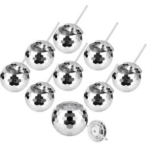 9 Pack Disco Ball Cups, 20Oz Disco Party Cups with Straw and Lid, Reusable Disco Ball Tumbler Disco Flash Ball Disco Ball Cups Bulk for Bachelorette Party, New Year's Eve Party