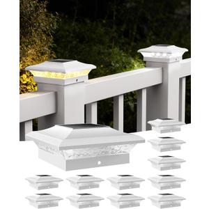 T-SUN 4x4 Post Cap Lights 12 Pack for Vinyl/Wooden Fence Auto Dusk to Dawn Outdoor Waterproof Warm & Cool White Solar Powered Deck/Patio Lighting