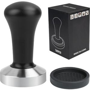 53mm Black Coffee Tamper Espresso Press with Small Mat 304 Stainless Steel Base Aluminum Handle Barista Tool
