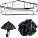 Stainless Steel Wall Mount Shower Caddy, Single Hook & Bath Wipe |Waterproof Durable Corner Shower Rack for Bathroom |Space Saving Bathroom Organizer & Storage for Shampoos Soap Bath Items | Silver