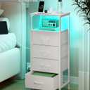 SONGMICS BELLAH Collection - Nightstand with Charging Station and App-Controlled Adjustable LED Lights, Bed Side Table, 4 Drawer and 1 Open Shelf, Bedroom, Cloud White and Snow White ULGS304WH01S