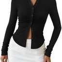 PRETTYGARDEN Womens Button Down Shirts V Neck Collared Ruched Slim Fit Long Sleeve Shirt Casual Spring Fashion Ladies Tops XL