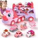 7 in 1 Carrier Truck Toys for 1 2 3 Year Old Girl Birthday Gifts, Princess Toddler Toys Age 1-3 2-4, Toddler Girl Car Toys with Light & Music, Toy Car for Girls