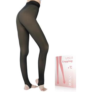 Fleece Lined Tights Women, Warm Pantyhose leggings Women,Fake Translucent Thermal Skin Colored Tights for Winter(Black Medium -Medium Height)