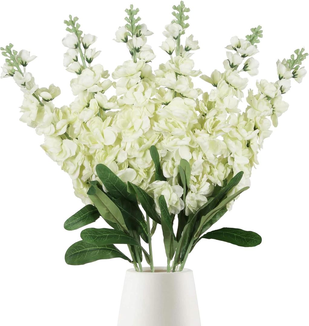 IPOPU 6pcs Delphinium Artificial Flowers 36.22in Silk Flowers Snapdragon Flowers Hyacinth Artificial Flowers Long Stem Flowers for Wedding Home Floral Centerpieces Decor(Cream White)