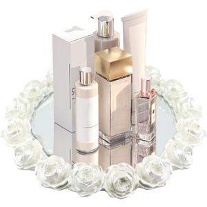 Gold Mirror Tray, Round Bathroom Countertop Gold Tray for Vanity, Tray for Dresser Decor, Perfume and Lotion Organizer (White, 7.48 in)