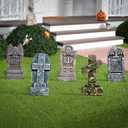 JOYIN 17 Halloween Foam RIP Graveyard Tombstones (5 Pack), Halloween Tombstones Outdoor Decorations for Graves Decorations with 12 Metal Stakes for Cemetery Yard Lawn Party Decor