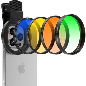 52MM Coral Reef and Reef Tank Filter Kit for Phone, CPL Polarizing+20,000k Yellow+15,000k Orange+10x Macro, Clip, Saltwater Aquarium Lens Compatible with iPhone16 15 Pro Max Samsung Moto Google TCL