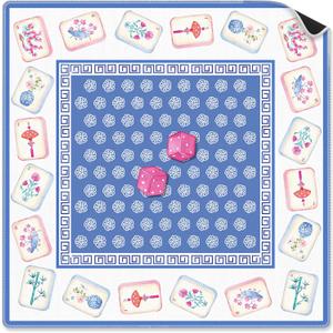 Blue Pink Chinoiserie Mahjong Mat 31.5 x 31.5 in, Grandmillennial Dice Non-Slip Noise Reduction Mahjong Table Mat for American Mah Jong Poker Card Board Games Dominoes