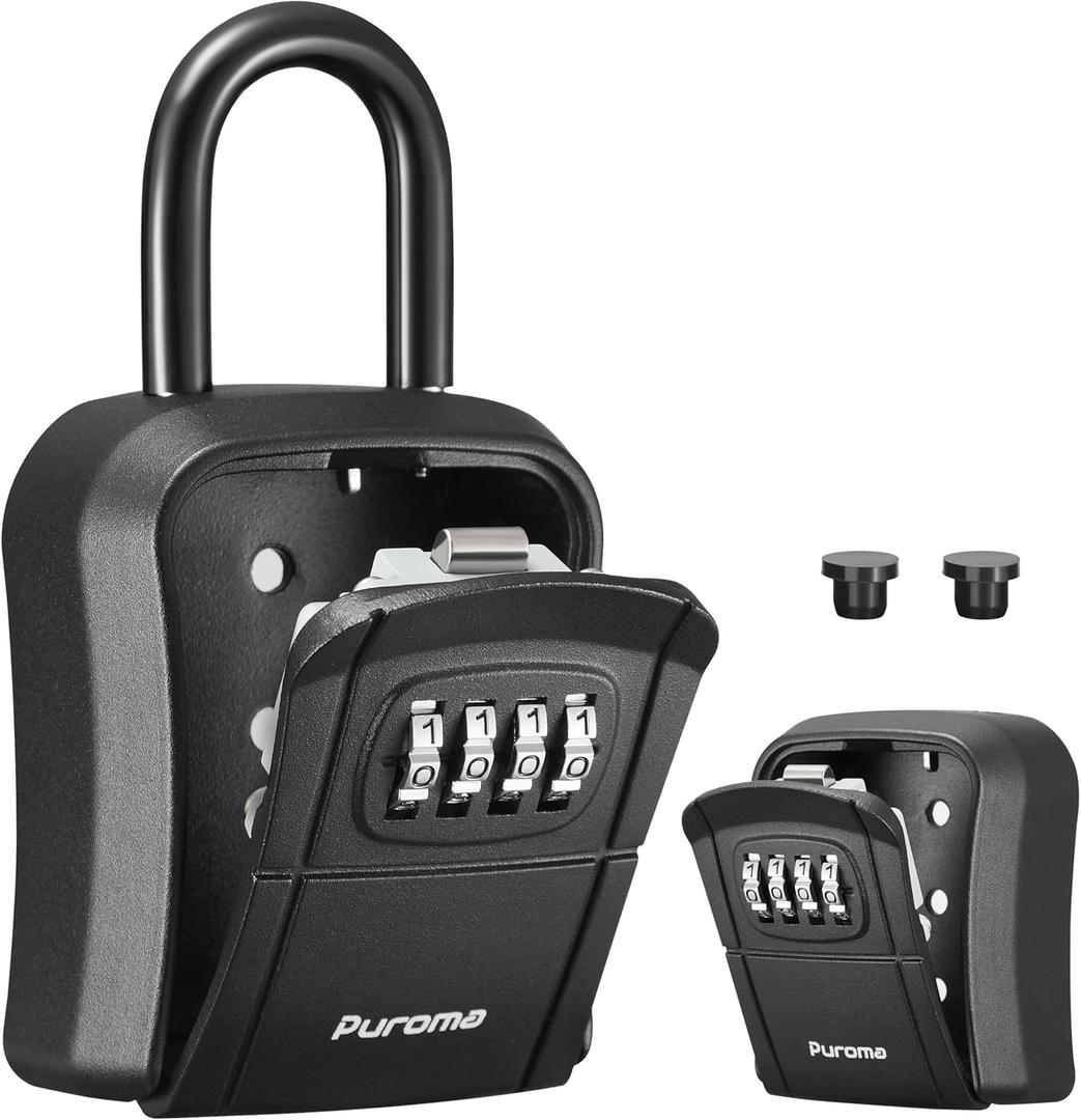 Puroma Key Lock Box, Portable Combination Lockbox Wall-Mounted Key Storage Box for House Keys, Resettable Code Safe Security Lock Box for Home, Office, Apartment Spare Key Storage (1 Pack, Pure Black)