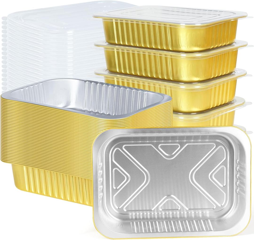 40 Pack 1.5 LB 7.2"5"1.8" Aluminum Pans with Lids Heavy Duty, 24 Ounce Disposable Tin Foil Food Containers with Lids for Baking, Meal Prep, Freezer, Heating and Takeout