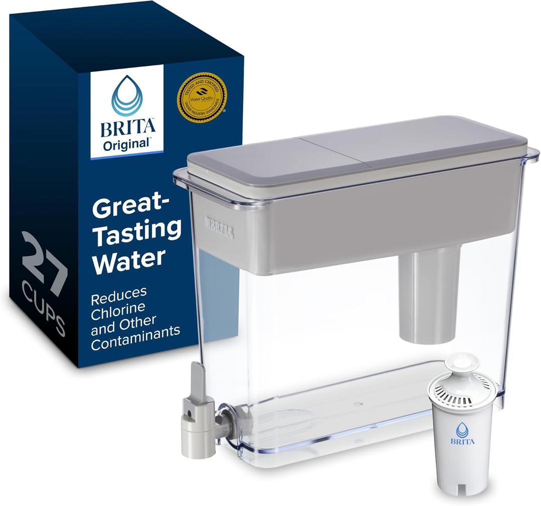 Brita UltraMax Large Water Dispenser With Standard Filter, BPA-Free, Reduces Copper, Cadmium and Mercury Impurities, Lasts 2 Months or 40 Gallons, Includes 1 Filter, Kitchen Accessories, Large 27-Cup (Gray)