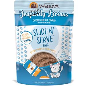 Weruva Slide N' Serve Pat Wet Cat Food, Jeopurrdy Licious Chicken Dinner, 2.8oz Pouch (Pack of 12)