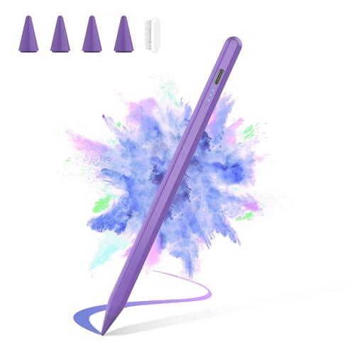 Stylus Pen for iPad 2025-2018 Faster Charge Apple Pencil with Tilt Sensitivity & Palm Rejection & Magnetic Compatible iPad 11/10/9/8/7/6, Pad Air 3/4/5, Pro 12.9"/11", Mini 6/5, M2/M4 Purple