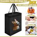 Windyun 50 Pcs Reusable Tote Bag Bulk 8 x 4 x 10 Inch Non Woven Shopping Bag with Handle Christmas Reusable Grocery Gift Tote (Black)