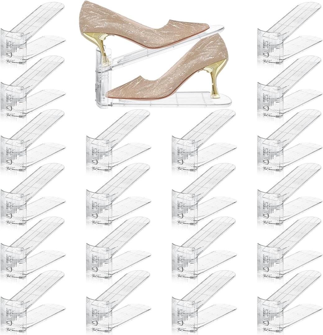 Transparent Shoe Slots Organizer for Closet, 20 Pack Shoe Stacker Organizer for Closet Shoe Display Space Saver, Adjustable Shoe Rack Organizer Holder for High Heels, Sneakers(Transparent)
