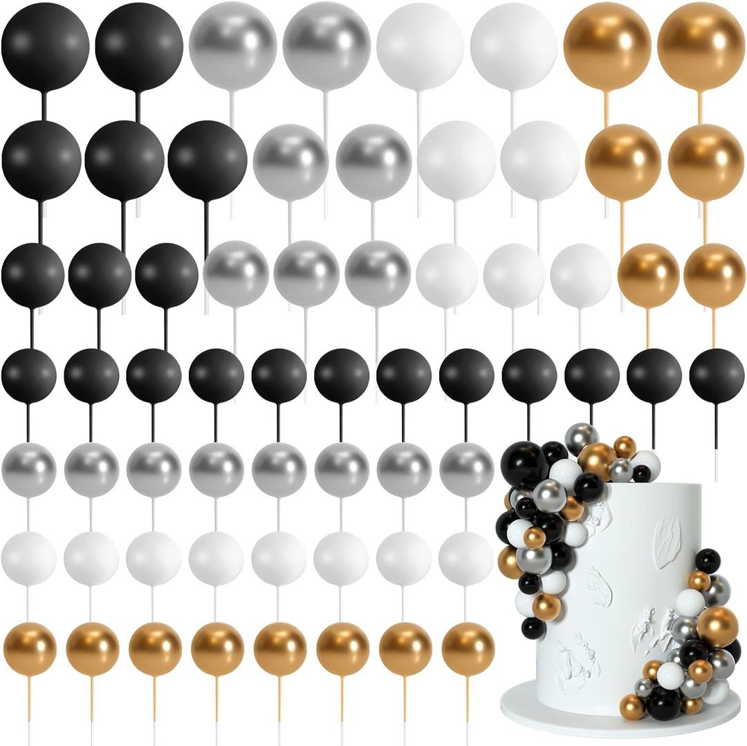 75 Pieces Cake Balls Topper Decorations Foam Cupcake Topper Mini Balloon Cake Topper Balls Cake Picks for Cake Deco Birthday Party WeddingBlack, Gold. Silver, White