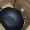 WANGYUANJI 11.8 Inch Iron Wok with Glass Lid, Flat Bottom Stir Fry Pan with Wooden Handle, Non-Coated Naturally Nonstick Skillet, Traditional Chinese Wok for Gas, Electric & Induction Cooking