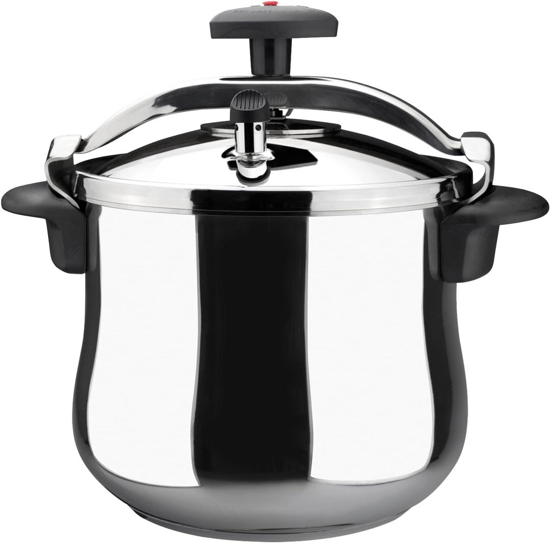 Magefesa Star Belly Pressure Cooker 10.6 Qt, 18/10 Stainless Steel, Induction Compatible, Works on All Stovetops, 3 Safety Systems, 8 PSI