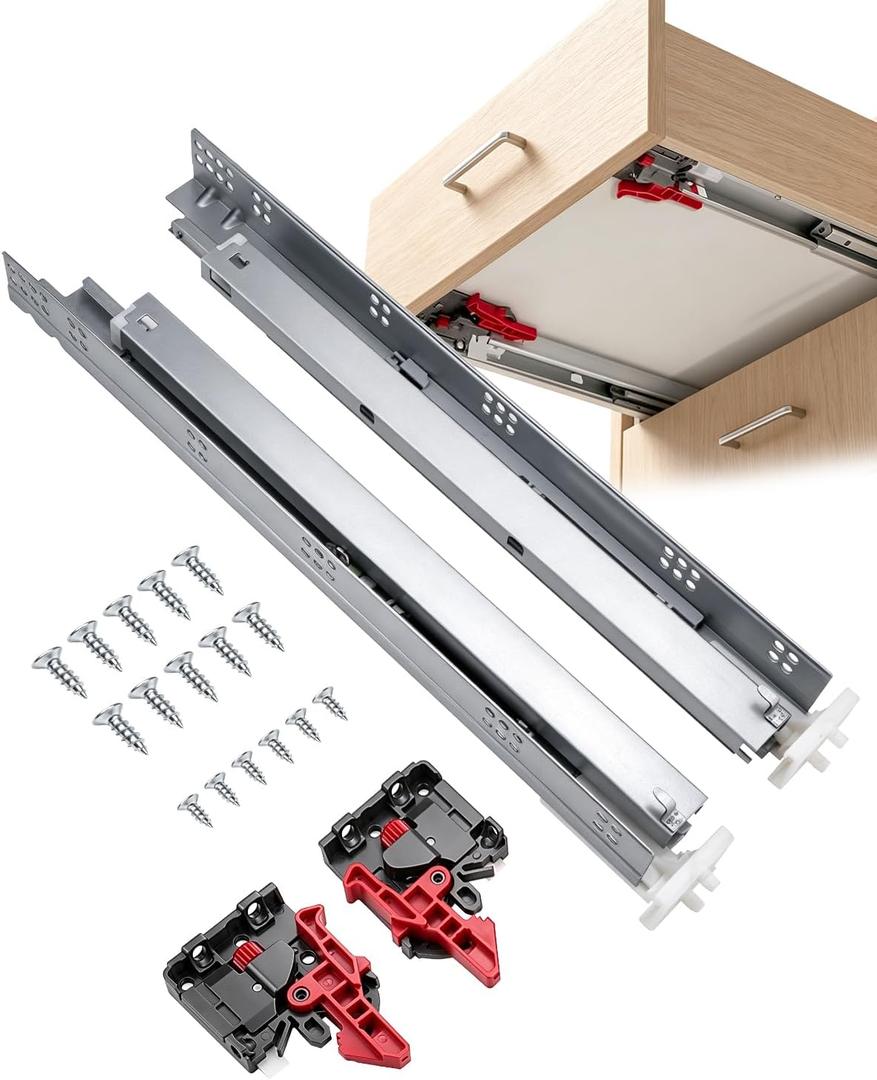 Gobrico Soft Close Undermount Drawer Slides 21", 100LB Full Extension Solid