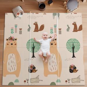 UANLAUO Foldable Baby Play Mat for Babies 6-12 Months, Foam Playmat for Floor 59 x59 Babies Kids Play Mat - Reversible Lightweight Easy Storage and Travel, Waterproof Activity Playmats for Toddlers