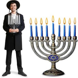 4ft Hanukkah Menorah Cardboard Stand up Cutout Life Size Hanukkah Jewish Festival Party Decoration Backdrop Photo Prop Stand up Religious Blue Enamel Menorah Standup Cardboard for Party Supply