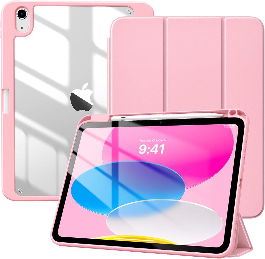 TiMOVO Case for iPad (A16) 11th Generation 11 Inch 2025, iPad 10th Generation Case 10.9 Inch 2022 with Pencil Holder,Slim Protective Cover with Clear Back Shell,Auto Wake/Sleep, Pink
