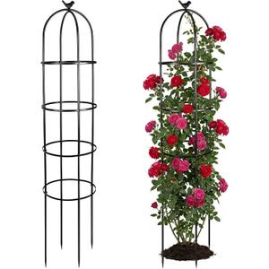 2 Pack 6 Ft Heavy Duty Metal Garden Obelisk Trellis for Climbing Plants, RustResistant Black Steel Vine Support for Rose Clematis Jasmine, Potted Flower Stand Indoor & Outdoor Decor (Bird)