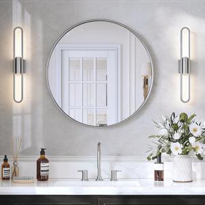 30 Inch Brushed Nickel Round Bathroom Mirror for Over Sink | Circle Mirror with Aluminum Frame, Wall Mirror for Vanity, Entryway, Living Room, Hallway and Bedroom Decor