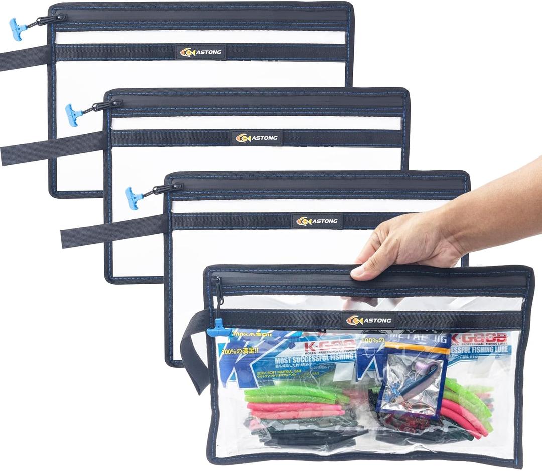 2 Layer Water-resistant Fishing Bait PVC Clear Storage Bag BaitShield Tackle Bag Storage for Bait Tackle Lures Soft Plastics and Fishing Gear Large Capacity 2 Size (4Pcs Medium)