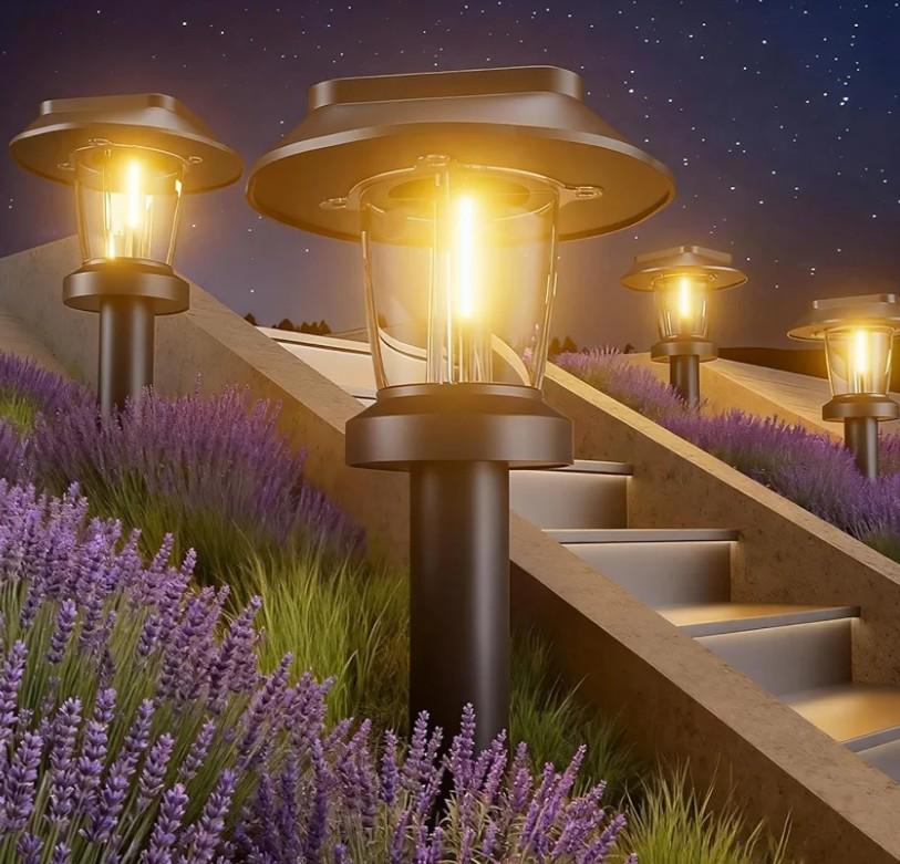 ALEPOD Solar Pathway Lights Outdoor - 4 Pack Solar Powered Garden Lights Waterproof IP65, Decor Landscape Lighting with Three Lighting Modes for Yard, Lawn, Walkway, Driveway, Warm White Light