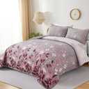 WONGS BEDDING Quilt Set King Size, 3 Pieces Pink Botancal Leaves Bedspread Coverlet Set with 2 Pillowcases for All Season, Soft Microfiber Floral Bedding Set 104"×90"