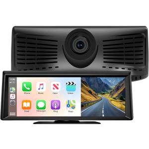 8.1" Portable Wireless Carplay Screen for Car, 2K Dash Cam & 1080P Backup Camera, Touchscreen Car Stereo with Apple Car Play/Android Auto, GPS, Bluetooth, Mirror Link, Voice Control for All Vehicles