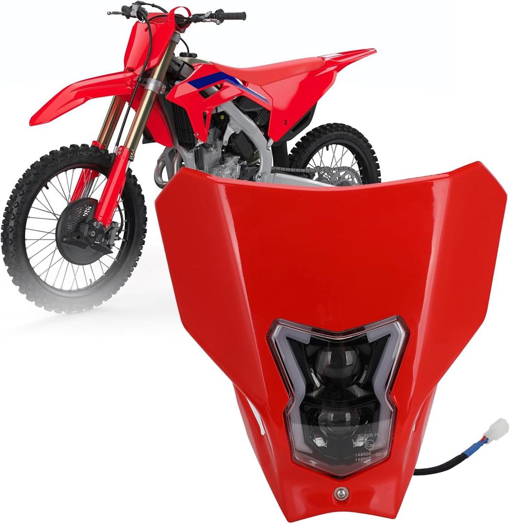 Dirt Bike Headlight,Motorcycle Head Light Universal for CRF450R CRF450L CRF450RX CRF250L CRF250L RALLY CRF300L CRF300L RALLY CRF250R CRF250F Red