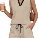 LouKeith Womens 2 Piece Short Set V Neck Tank Top and Shorts Matching Set Lounge Vacation Beach Airport Travel Outfits Medium