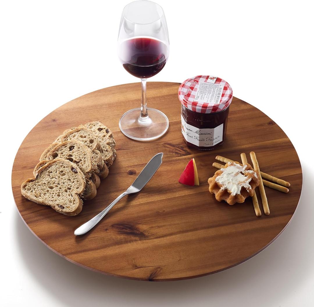 18" Acacia Wood Lazy Susan for Table Top - Wooden Turntable Serving Tray for Charcuterie Boards Cheese Board - Extra Large Round Lazy Susan Organizer - Kitchen Revolution for Countertop (18 Inch)