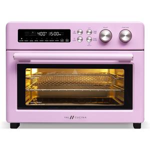 Retro Style Infrared Heating Air Fryer Toaster Oven, Extra Large Countertop Convection Oven 10-in-1 Combo, 6-Slice Toast, Enamel Baking Pan Easy Clean with Recipe Book, Classic Pink Color