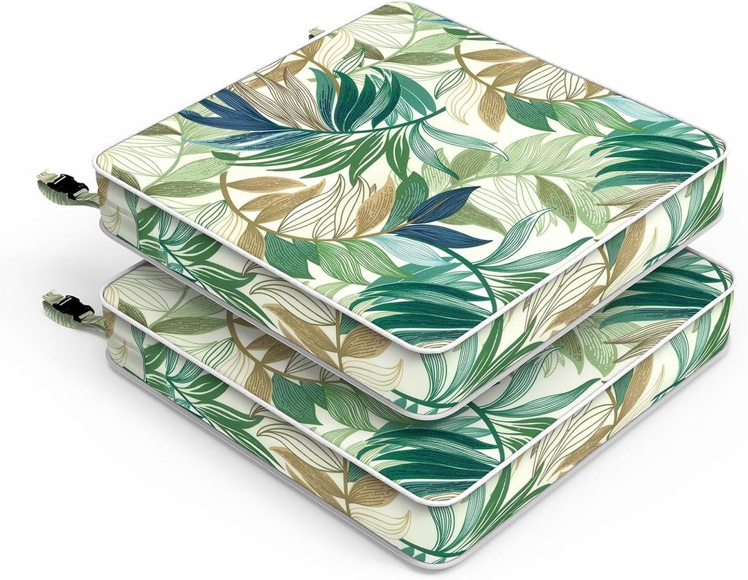 LVTXIII Patio Chair Cushions 19"x19"x3", Water-Repellent Outdoor Seat Cushions for Patio Furniture, Square Chair Pads with Ties for Home Garden Decoration, Set of 2, Lush Leaf Green