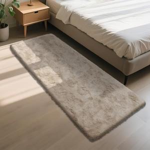 Soft Runner Rugs for Bedroom, Beige 2x6 Area Rugs Fluffy Rug Shaggy Area Rug Carpet, Bedside Rug for Living Room Bedroom Kids Room Home Decor 100"x 24"