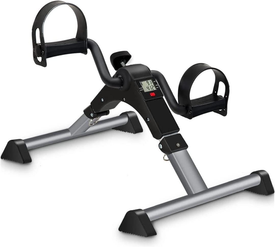 Under Desk Bike Pedal Exerciser, Upper & Lower Peddler Exerciser for Seniors with LCD Display, Fitness Folding Exerciser Peddler for Arm & Leg Workout (Grey)