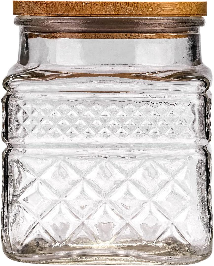 WHJY Glass Storage Container with Lid, Airtight Glass Jars, Farmhouse Tea Canister, Dog Treat Jar for Pet, Glass Candy Cookies Coffee Canister Jar Bath Salt Container - Square 47 oz